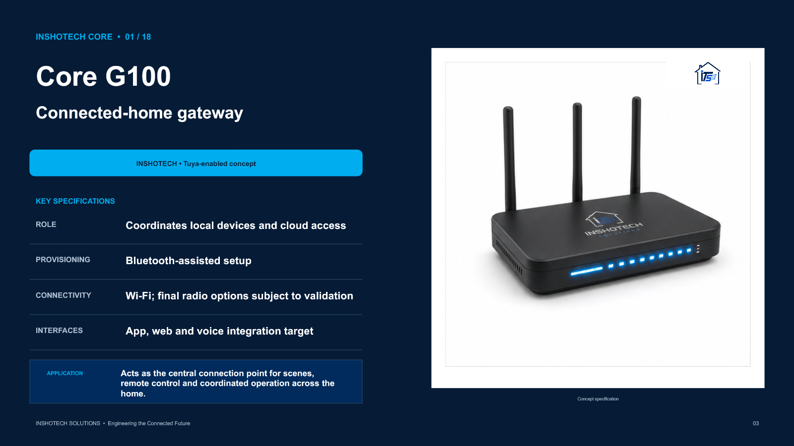 Core G100 connected-home gateway catalogue slide